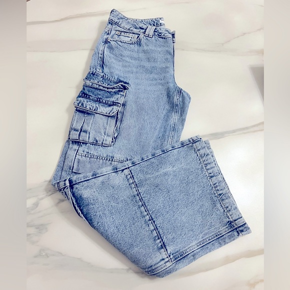 GARAGE Low Rise Wide Leg Cargo Jean - Ronnie Blue - Picture 2 of 6